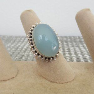 925 Silver 15mm Oval Chalcedony Cocktail Ring Sz 6 New